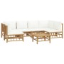 Set de muebles de jardín 7 piezas bambú y cojines blanco crema de vidaXL, Conjuntos de jardín - Ref: Foro24-3155198, Precio: ...