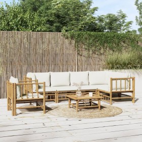 Garden furniture set 7 pieces bamboo and cream white cushions by vidaXL, Garden sets - Ref: Foro24-3155205, Price: 762,99 €, ...