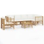 Garden furniture set 7 pieces bamboo and cream white cushions by vidaXL, Garden sets - Ref: Foro24-3155205, Price: 786,26 €, ...