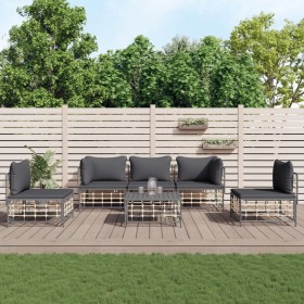 Gartenmöbel-Set 6-teilig und anthrazitfarbene PE-Rattan-Kissen von vidaXL, Outdoor-Sofas - Ref: Foro24-3186719, Preis: 441,99...