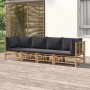 Set de muebles de jardín 4 piezas bambú con cojines gris oscuro de vidaXL, Conjuntos de jardín - Ref: Foro24-3155216, Precio:...