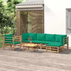 Set de muebles de jardín 7 piezas bambú con cojines verde de vidaXL, Conjuntos de jardín - Ref: Foro24-3155149, Precio: 491,9...