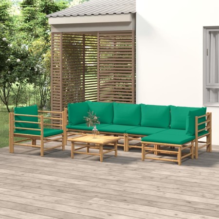 Set de muebles de jardín 7 piezas bambú con cojines verde de vidaXL, Conjuntos de jardín - Ref: Foro24-3155149, Precio: 490,7...