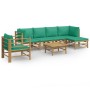 Set de muebles de jardín 7 piezas bambú con cojines verde de vidaXL, Conjuntos de jardín - Ref: Foro24-3155149, Precio: 490,7...