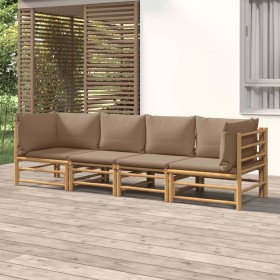 Set de muebles de jardín 4 piezas bambú y cojines gris taupe de vidaXL, Conjuntos de jardín - Ref: Foro24-3155120, Precio: 50...