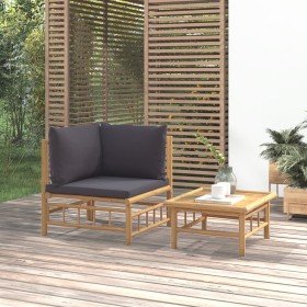 2-piece bamboo garden furniture set with dark gray cushions by vidaXL, Modular outdoor sofas - Ref: Foro24-362307, Price: 118...