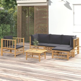 Set de muebles de jardín 6 piezas bambú con cojines gris oscuro de vidaXL, Conjuntos de jardín - Ref: Foro24-3155211, Precio:...