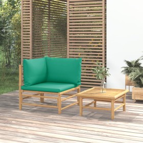 2-teiliges Gartenmöbel-Set aus Bambus mit grünen Kissen von vidaXL, Modulare Sofas für den Außenbereich - Ref: Foro24-362292,...