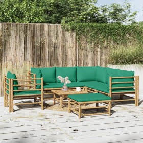 8-piece bamboo garden furniture set with green cushions by vidaXL, Garden sets - Ref: Foro24-3155158, Price: 584,99 €, Discou...