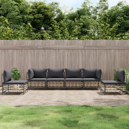 Gartenmöbel-Set 6-teilig und Kissen aus PE-Rattan Anthrazit von vidaXL, Outdoor-Sofas - Ref: Foro24-3186721, Preis: 462,99 €,...