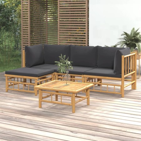 5-teiliges Gartenmöbel-Set aus Bambus mit dunkelgrauen Kissen von vidaXL, Gartensets - Ref: Foro24-3155210, Preis: 371,03 €, ...