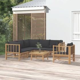 7-teiliges Gartenmöbel-Set aus Bambus mit dunkelgrauen Kissen von vidaXL, Gartensets - Ref: Foro24-3155221, Preis: 637,99 €, ...