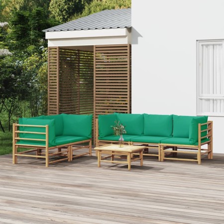 6-piece bamboo garden furniture set with green cushions by vidaXL, Garden sets - Ref: Foro24-3155154, Price: 474,03 €, Discou...