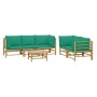 Set de muebles de jardín 6 piezas bambú con cojines verde de vidaXL, Conjuntos de jardín - Ref: Foro24-3155154, Precio: 474,0...