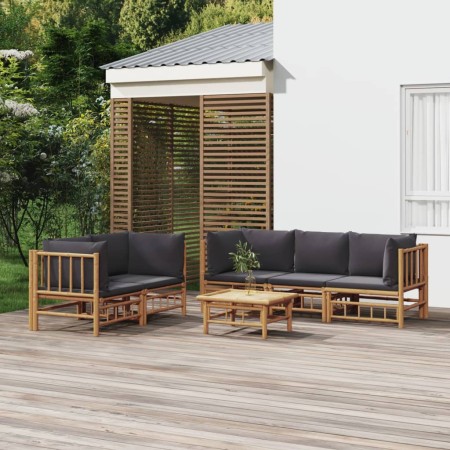 Set de muebles de jardín 6 piezas bambú con cojines gris oscuro de vidaXL, Conjuntos de jardín - Ref: Foro24-3155218, Precio:...