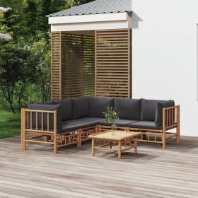 6-teiliges Gartenmöbel-Set aus Bambus mit dunkelgrauen Kissen von vidaXL, Gartensets - Ref: Foro24-3155220, Preis: 500,99 €, ...