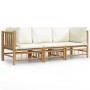 Set de muebles de jardín 3 piezas bambú y cojines blanco crema de vidaXL, Conjuntos de jardín - Ref: Foro24-3155183, Precio: ...