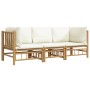 Set de muebles de jardín 3 piezas bambú y cojines blanco crema de vidaXL, Conjuntos de jardín - Ref: Foro24-3155183, Precio: ...