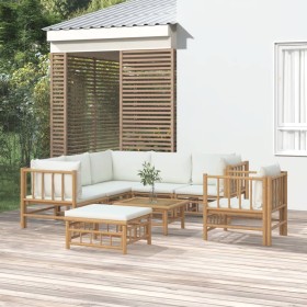 8-piece garden furniture set bamboo and cream white cushions by vidaXL, Garden sets - Ref: Foro24-3155190, Price: 833,65 €, D...