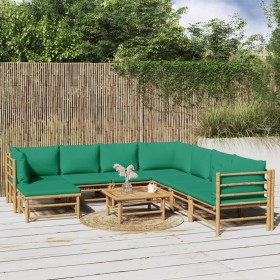 9-piece bamboo garden furniture set with green cushions by vidaXL, Garden sets - Ref: Foro24-3155164, Price: 631,90 €, Discou...