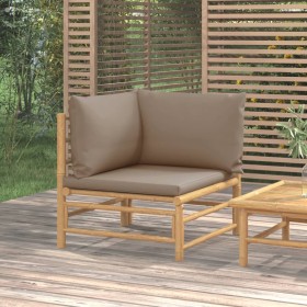 Sofá esquinero de jardín bambú con cojines gris taupe de vidaXL, Sofás modulares de exterior - Ref: Foro24-362286, Precio: 12...