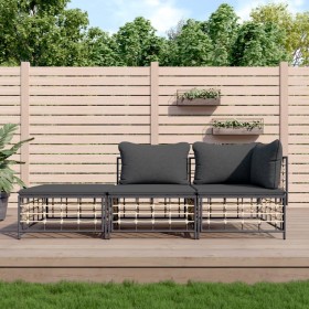 Gartenmöbel-Set 3-teilig anthrazitfarbene PE-Rattankissen von vidaXL, Outdoor-Sofas - Ref: Foro24-3186725, Preis: 213,99 €, R...