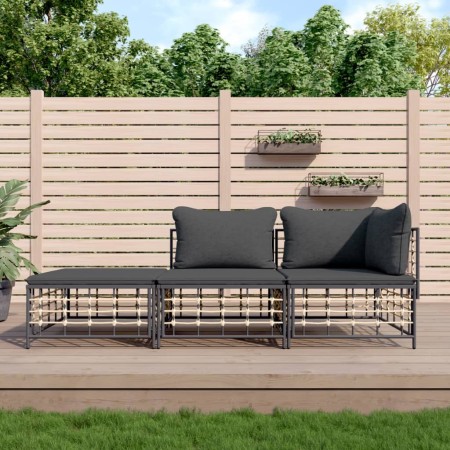 Gartenmöbel-Set 3-teilig anthrazitfarbene PE-Rattankissen von vidaXL, Outdoor-Sofas - Ref: Foro24-3186725, Preis: 213,13 €, R...