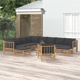 Set de muebles de jardín 12 pzas bambú con cojines gris oscuro de vidaXL, Conjuntos de jardín - Ref: Foro24-3155226, Precio: ...