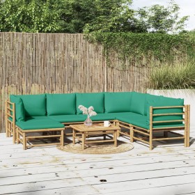 8-piece bamboo garden furniture set with green cushions by vidaXL, Garden sets - Ref: Foro24-3155159, Price: 564,66 €, Discou...