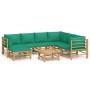 Set de muebles de jardín 8 piezas bambú con cojines verde de vidaXL, Conjuntos de jardín - Ref: Foro24-3155159, Precio: 565,9...