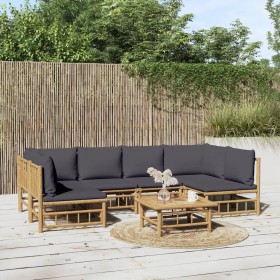 7-teiliges Gartenmöbel-Set aus Bambus mit dunkelgrauen Kissen von vidaXL, Gartensets - Ref: Foro24-3155230, Preis: 641,99 €, ...