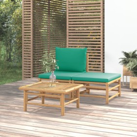 3-piece bamboo garden furniture set with green cushions by vidaXL, Modular outdoor sofas - Ref: Foro24-362290, Price: 153,99 ...