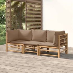 Set de muebles de jardín 3 piezas bambú y cojines gris taupe de vidaXL, Conjuntos de jardín - Ref: Foro24-3155119, Precio: 38...