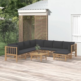 9-teiliges Gartenmöbel-Set aus Bambus mit dunkelgrauen Kissen von vidaXL, Gartensets - Ref: Foro24-3155228, Preis: 739,99 €, ...