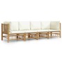 Set de muebles de jardín 4 piezas bambú y cojines blanco crema de vidaXL, Conjuntos de jardín - Ref: Foro24-3155184, Precio: ...