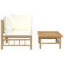 Set de muebles de jardín 2 piezas bambú y cojines blanco crema de vidaXL, Sofás modulares de exterior - Ref: Foro24-362299, P...