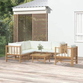 Garden furniture set 7 pieces bamboo and cream white cushions by vidaXL, Garden sets - Ref: Foro24-3155189, Price: 786,26 €, ...