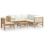 Set de muebles de jardín 7 piezas bambú y cojines blanco crema de vidaXL, Conjuntos de jardín - Ref: Foro24-3155189, Precio: ...