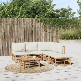 6-piece garden furniture set made of bamboo with cream white cushions by vidaXL, Garden sets - Ref: Foro24-3155199, Price: 52...