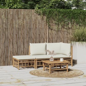 Garden furniture set 3 pieces bamboo and cream white cushions by vidaXL, Garden sets - Ref: Foro24-3155204, Price: 319,82 €, ...