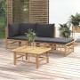 Set de muebles de jardín 4 piezas bambú con cojines gris oscuro de vidaXL, Conjuntos de jardín - Ref: Foro24-3155208, Precio:...