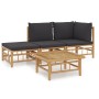 Set de muebles de jardín 4 piezas bambú con cojines gris oscuro de vidaXL, Conjuntos de jardín - Ref: Foro24-3155208, Precio:...