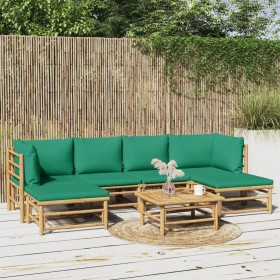 7-piece bamboo garden furniture set with green cushions by vidaXL, Garden sets - Ref: Foro24-3155165, Price: 496,14 €, Discou...