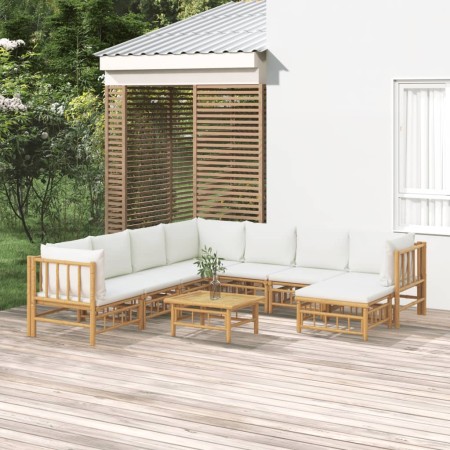 Garden furniture set 9 pieces bamboo and cream white cushions by vidaXL, Garden sets - Ref: Foro24-3155196, Price: 900,99 €, ...