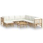 Set de muebles de jardín 9 piezas bambú y cojines blanco crema de vidaXL, Conjuntos de jardín - Ref: Foro24-3155196, Precio: ...