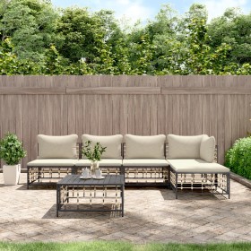 Gartenmöbel-Set 6-teilig anthrazitfarbene Kissen PE-Rattan von vidaXL, Outdoor-Sofas - Ref: Foro24-3186736, Preis: 429,83 €, ...