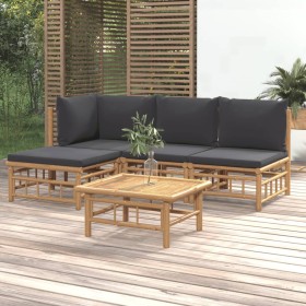 5-teiliges Gartenmöbel-Set aus Bambus mit dunkelgrauen Kissen von vidaXL, Gartensets - Ref: Foro24-3155209, Preis: 364,99 €, ...