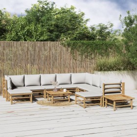 Garden furniture set 12 pieces bamboo and light gray cushions by vidaXL, Garden sets - Ref: Foro24-3155099, Price: 944,88 €, ...