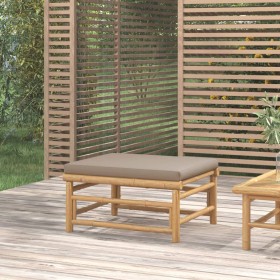 Gartenhocker aus Bambus mit taupegrauem Kissen von vidaXL, Modulare Sofas für den Außenbereich - Ref: Foro24-362288, Preis: 8...