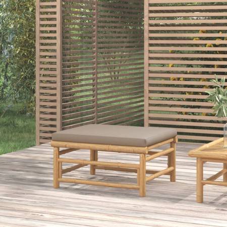 Reposapiés de jardín bambú con cojín gris taupe de vidaXL, Sofás modulares de exterior - Ref: Foro24-362288, Precio: 86,99 €,...